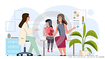 Kids vaccination. Childhood immunization, pediatrician children vaccinating in medical office, immunity health and Vector Illustration