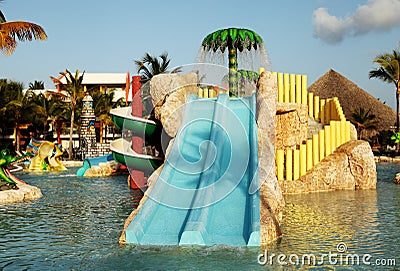 Kids water park with water slides in Dominican Republic, Punta C Stock Photo