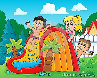Kids on water slide theme image 2 Vector Illustration