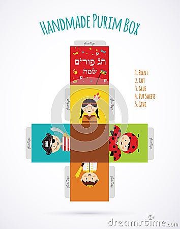 Kids wearing costumes from Purim story. template Vector Illustration