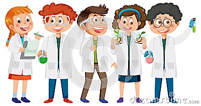 Kids wearing lab coats Vector Illustration