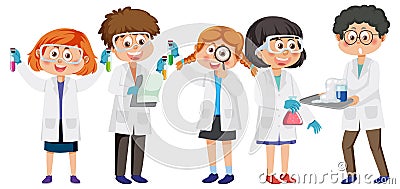 Kids wearing lab coats Vector Illustration