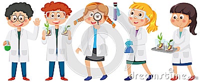 Kids wearing lab coats Vector Illustration