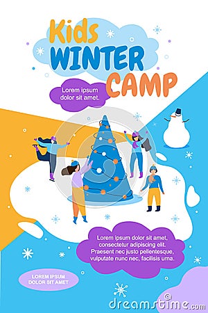 Kids Winter Camp Banner Flat Vector Illustration Vector Illustration