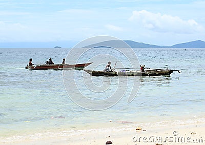 Kids and Women on Traditonal Boat Editorial Stock Photo