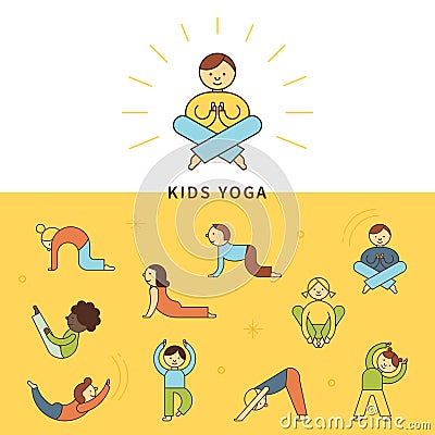 Kids yoga line Vector Illustration