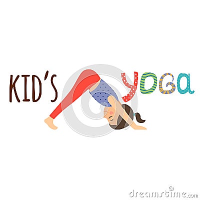 Kids yoga logo design with girl Vector Illustration