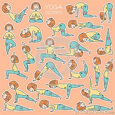 Kids yoga sticker set Vector Illustration