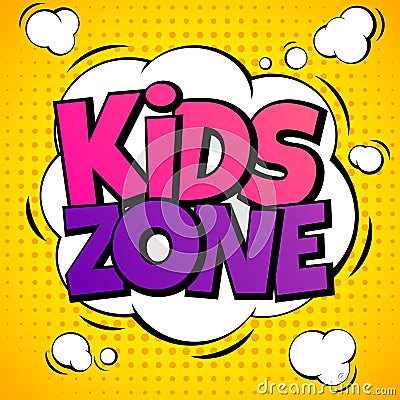 Kids zone. Child game playground labels with cartoon lettering. School children park area vector background Vector Illustration