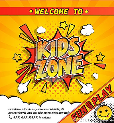 Kids zone invitation banner. Vector Illustration