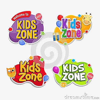 Kids zone label text sticker childish badge Vector Illustration