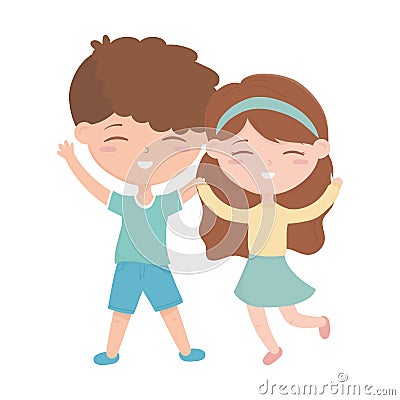 Kids zone, little boy and girl happy celebrating cartoon Vector Illustration