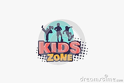 kids zone logo with a combination of kids zone lettering with silhouettes of children's activities Vector Illustration