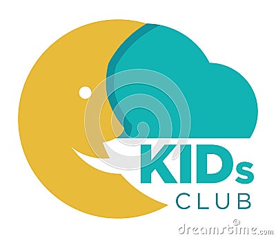 Kids zone logo template of child palm hands smiling face smiles and letters. Vector Illustration