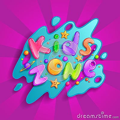 Kids zone vector cartoon logo. Colorful bubble letters for children playroom decoration. Inscription isolated on Vector Illustration