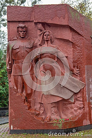 Kiev, Ukraine - October 24, 2018: Monument to teachers and a student of the Kiev Polytechnic Institute Editorial Stock Photo