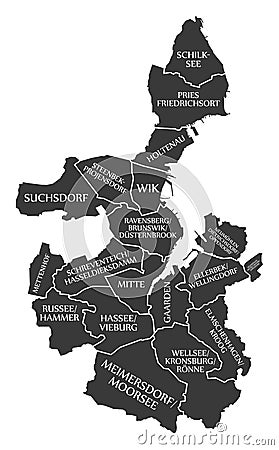 Kiel city map Germany DE labelled black illustration Vector Illustration