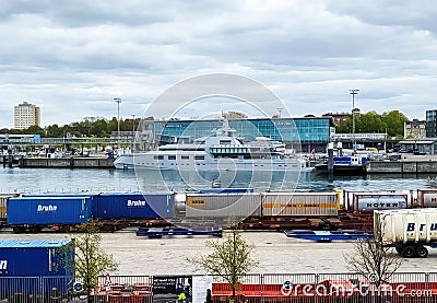 Kiel, Germany - 03 May 2023: Luxury Yacht named Norn in the port of Kiel in Germany Editorial Stock Photo