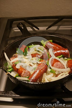 Kielbasi, onions and peppers Stock Photo