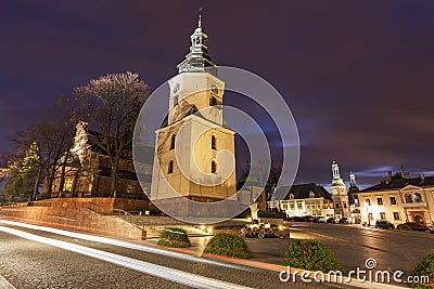 Kielce Cathedral at night Stock Photo