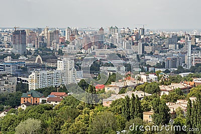 Kiev city skyline from above, downtown cityscape, capital of Ukraine. Stock Photo