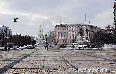 Kiev. Mikhailovskaya Square. Monument to Princess Olga. Stock Photo