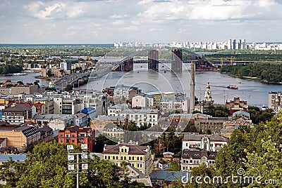 Kiev panorama to the Dnieper and bridge Stock Photo