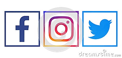 Facebook, Twitter and Instagram logos Editorial Stock Photo