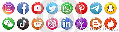 Kiev, Ukraine - April 11, 2023: Set of popular social media buttons icon. Facebook, instagram, twitter, youtube, pinterest, Vector Illustration