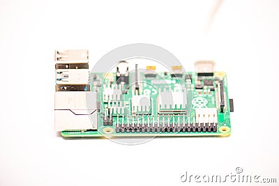 General purpose input-output (GPIO) connector on powered single-board microc omputer Raspberry Editorial Stock Photo