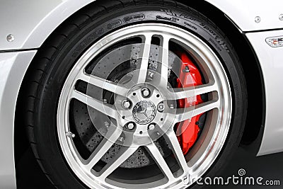 Kiev, Ukraine - August 21, 2011: Wheel of the car Mercedes-Benz SLR McLaren Stirling Moss. Car wheel close up. Michelin Pilot Editorial Stock Photo