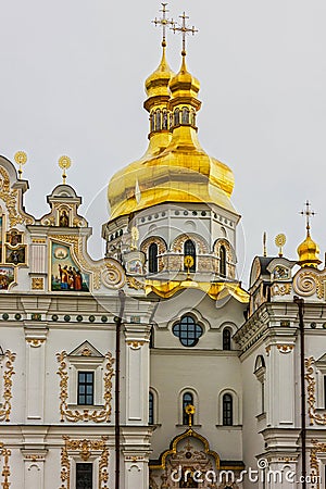 Kiev, Ukraine. Church Cupolas of Pechersk Lavra Monastery Stock Photo