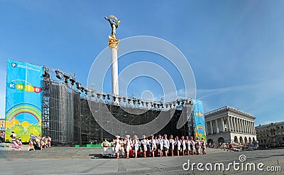 Kiev, Ukraine, 29.05.2011 dance childrens ensemble in Ukrainian national costumes on the podium outdoors Editorial Stock Photo