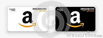 Kiev, Ukraine - December 13, 2020: Gift card Amazon. Black and white Amazon gift card with shadow isolated. Editorial vector Vector Illustration