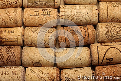 KIEV, UKRAINE - FEBRUARY 18 : Wine corks editorial background with drops of wine on February 18, 2017 in Kiev, Ukraine Editorial Stock Photo