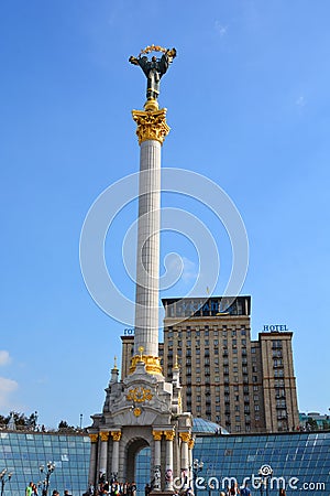 Independence Monument is a victory column figurine of a woman Berehynia Editorial Stock Photo