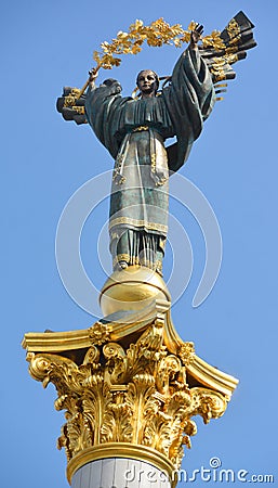 Independence Monument is a victory column located on Maidan Nezalezhnosti Editorial Stock Photo