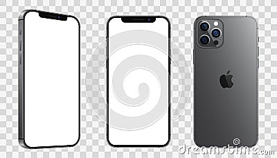 Kiev Ukraine - January 30 2021: Apple iPhone 12 Pro or Pro Max in graphite color. Mock-up screen front view iphone Vector Illustration