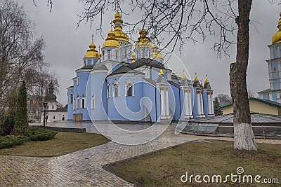 Kiev, Ukraine - January 31, 2020: View of the St. Michaels Golden-Domed Monastery with cathedral and bell tower seen Editorial Stock Photo