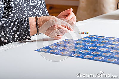 Kiev, Ukraine - Jeniaury 31th 2020 : Adorable cute toddler boy playing picture card game at home or nursery. Happy healthy child Editorial Stock Photo