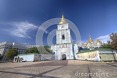 Kiev, Ukraine - July 09, 2017: Sunny day at the Mikhailovskaya square. Editorial Stock Photo