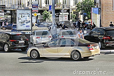 Kiev, Ukraine. June 10, 2017. Mercedes-Benz S-class W221 Carlsson. Gold Mercedes in motion Editorial Stock Photo