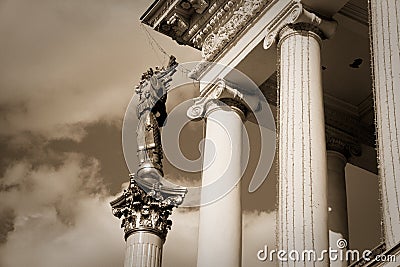 Kiev, Ukraine, June 06, 2019: Monument of Independence - called Oranta - column figure woman hold branch guelder-rose in her hands Editorial Stock Photo