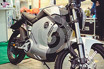 Modern serial electric motorcycle modern technology and environmental protection on the streets of the city sale Editorial Stock Photo