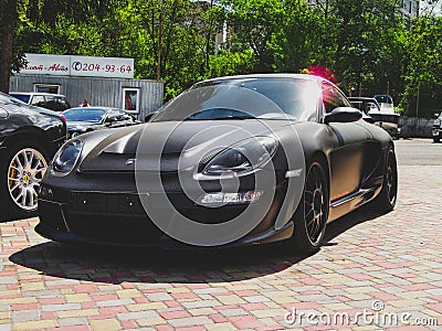 Kiev, Ukraine - May 14, 2011: Black supercar Porsche 911 Turbo Gemballa Avalanche GTR 800 EVO-R in the city Editorial Stock Photo