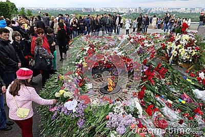KIEV - UKRAINE - MAY 2017: The Park of Glory on Victory Day in Kiev. Editorial Stock Photo
