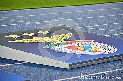 Kiev, UKRAINE - OCT 19, 2016: Official emblem and logo SL Benfica closeup during the UEFA Champions League match between Dynamo K Editorial Stock Photo