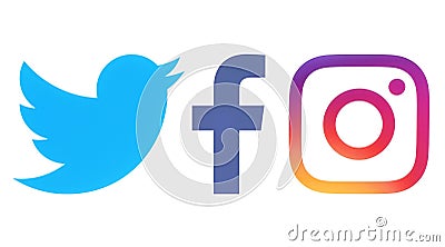 Facebook, Twitter and Instagram logos Editorial Stock Photo