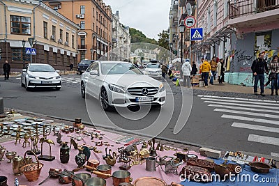 Kiev, Ukraine - October 1, 2017: Flea market in the Andrew's Descent Editorial Stock Photo