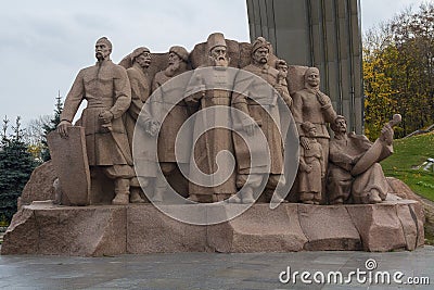 Kiev, Ukraine - October 23, 2017: Monument depicting workers symbolizing the friendship between the Russian and Ukrainian peoples Editorial Stock Photo